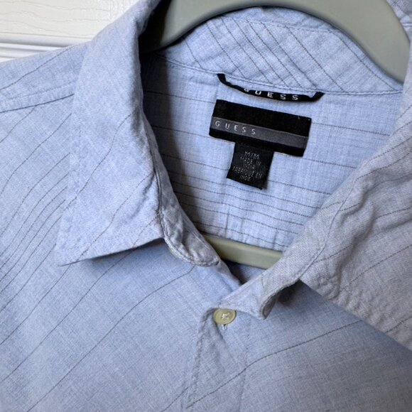 Guess Light Blue Vertical Stripe Button-Front Cotton Long Sleeve Size M Business - Picture 7 of 14